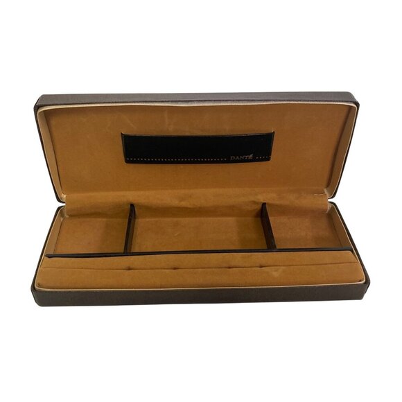 Vintage Dante Brown Leatherette Jewelry Box Velvet Lining Gold Greek Key Design - Picture 3 of 9